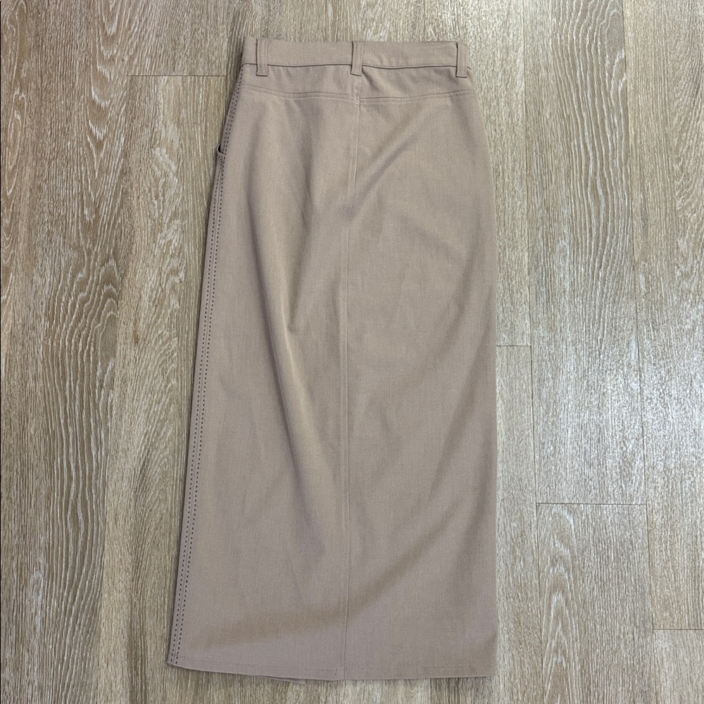 Fifteen Twenty Tailored Claire Saddle Stitch Midi Pencil Skirt Tan Khaki size 4 - Picture 5 of 11